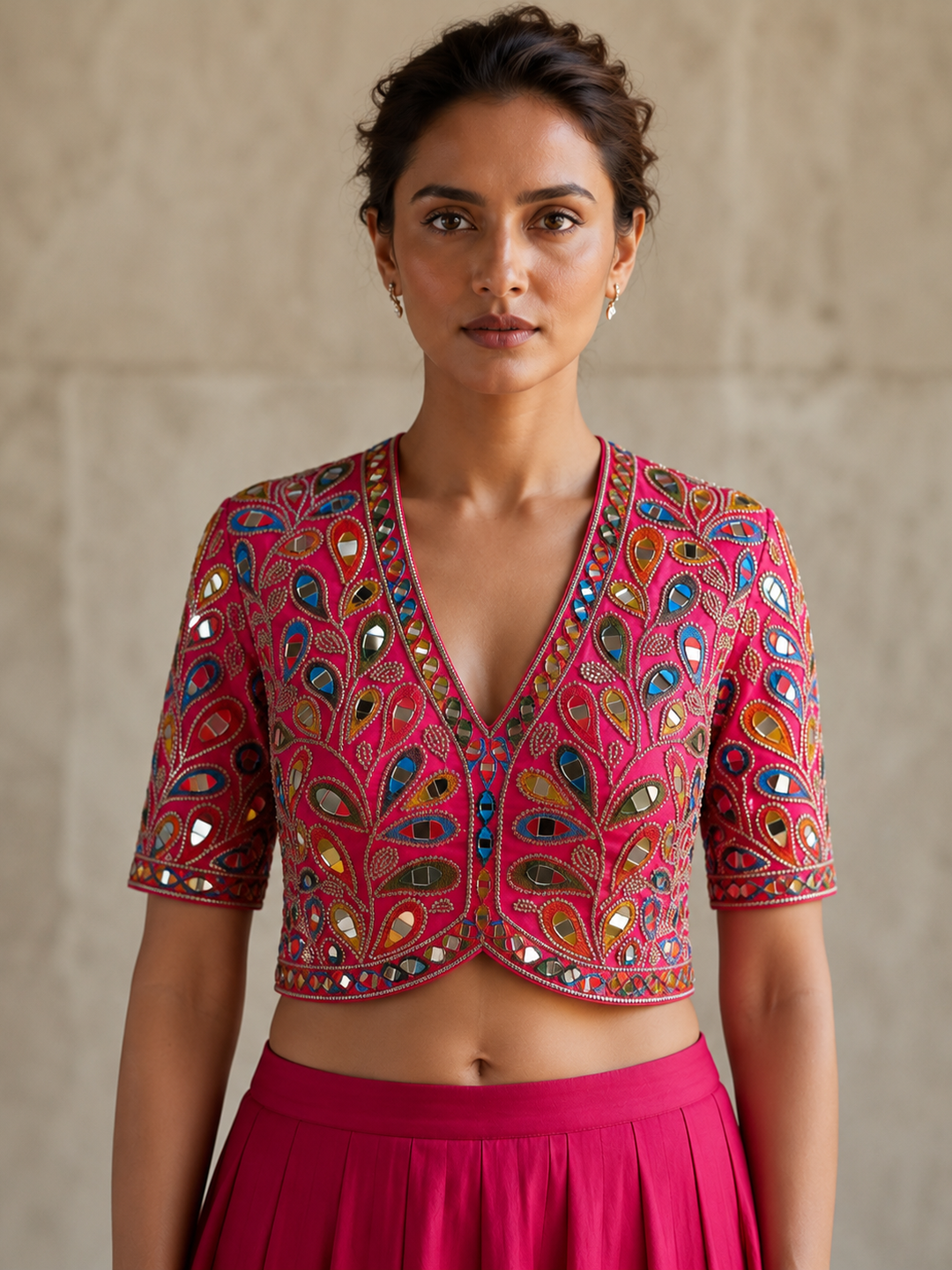 V neck Mirror Leaf Blouse