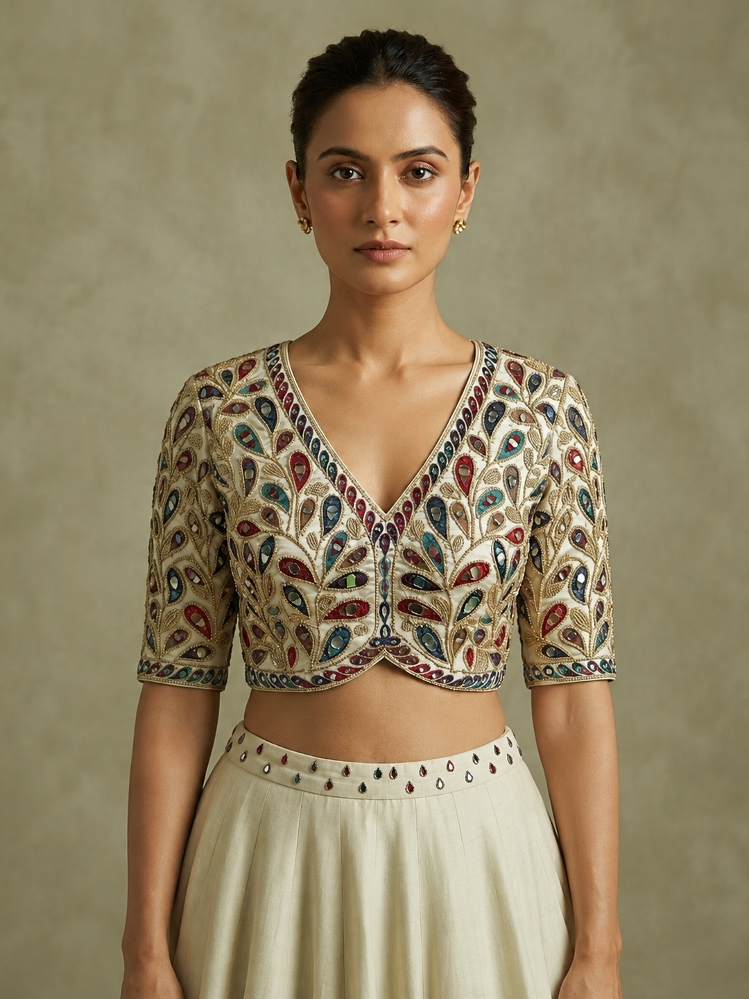 V neck Mirror Leaf Blouse
