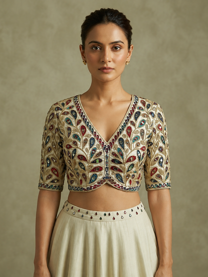 V neck Mirror Leaf Blouse