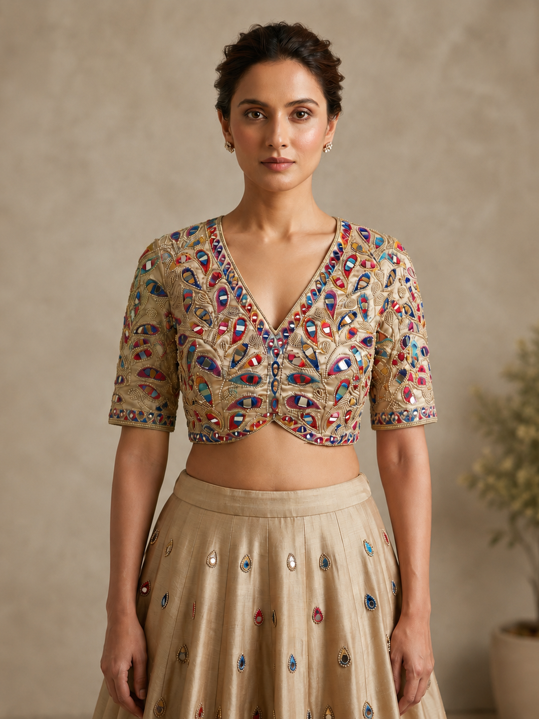 V neck Mirror Leaf Blouse