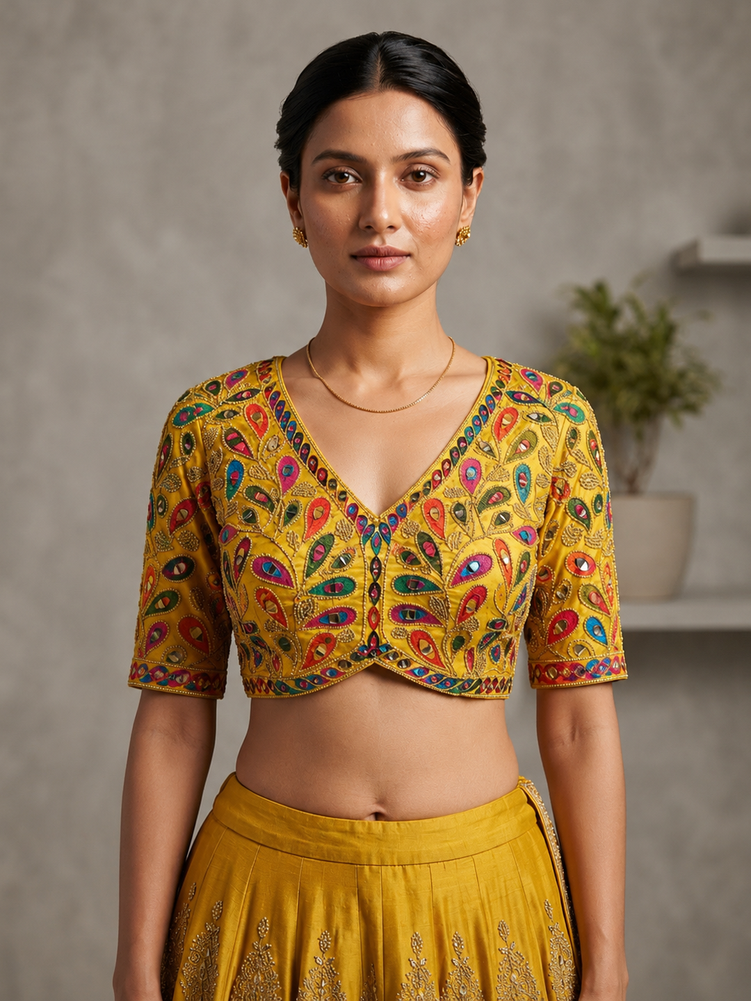 V neck Mirror Leaf Blouse