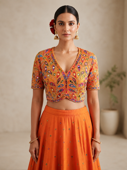 V neck Mirror Leaf Blouse