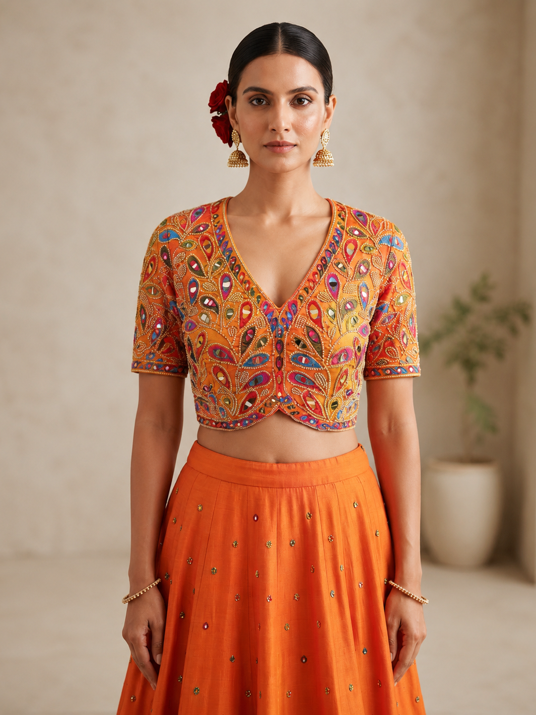 V neck Mirror Leaf Blouse