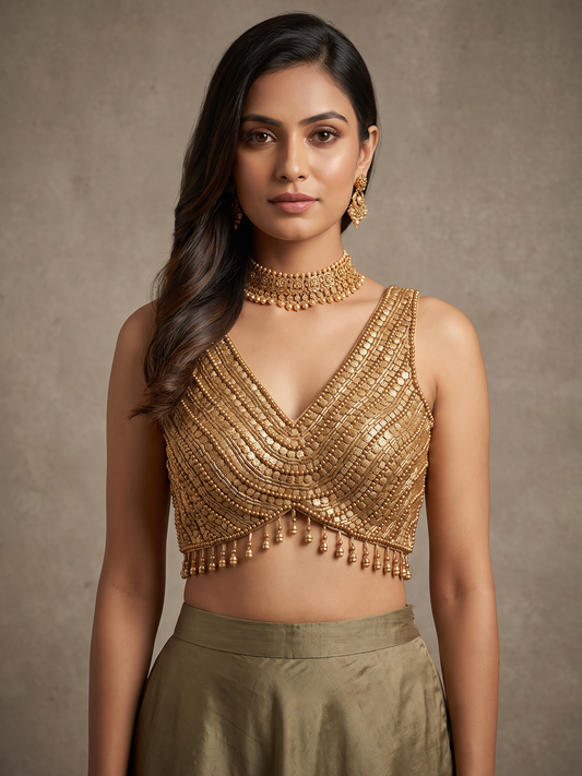 Golden Haulter Neck beeded blouse