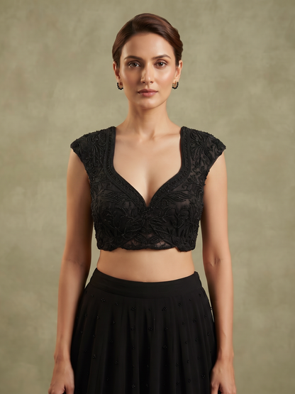 Black Pearl blouse with cap sleeve