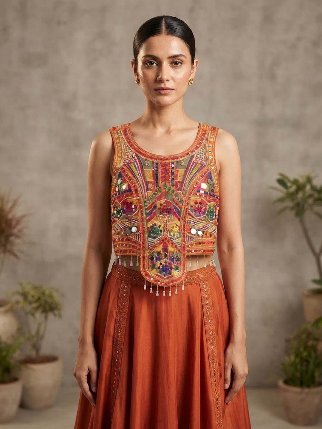 Mirror Work Long Garba Blouse