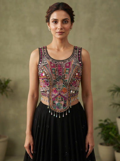 Mirror Work Long Garba Blouse